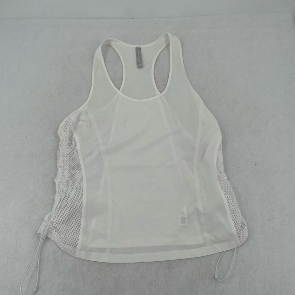 ATHLETA Womens White Athletic Tank Top Drawstring sides Mesh detail size: Large